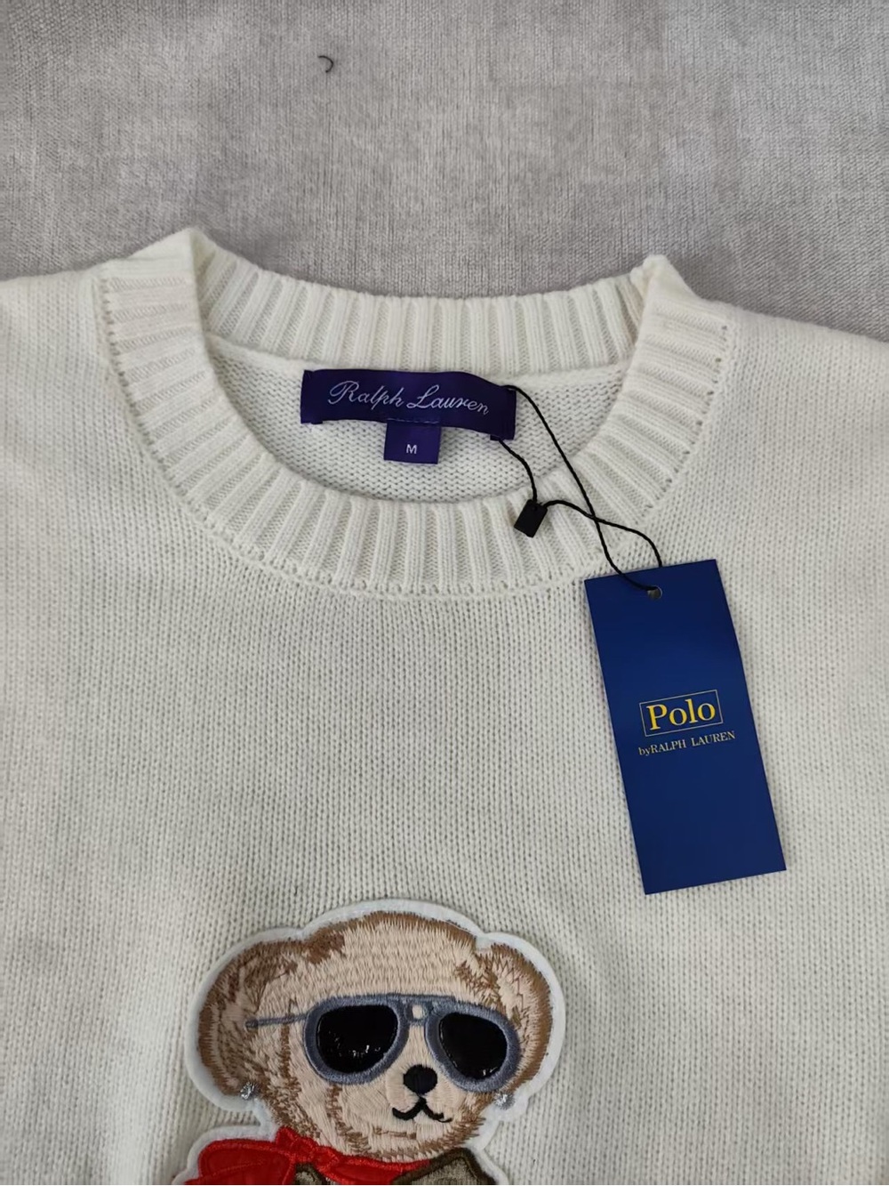 Polo by Ralph Lauren Cream Crewneck Sweater with Aviator Bear Applique - Picture 2 of 4